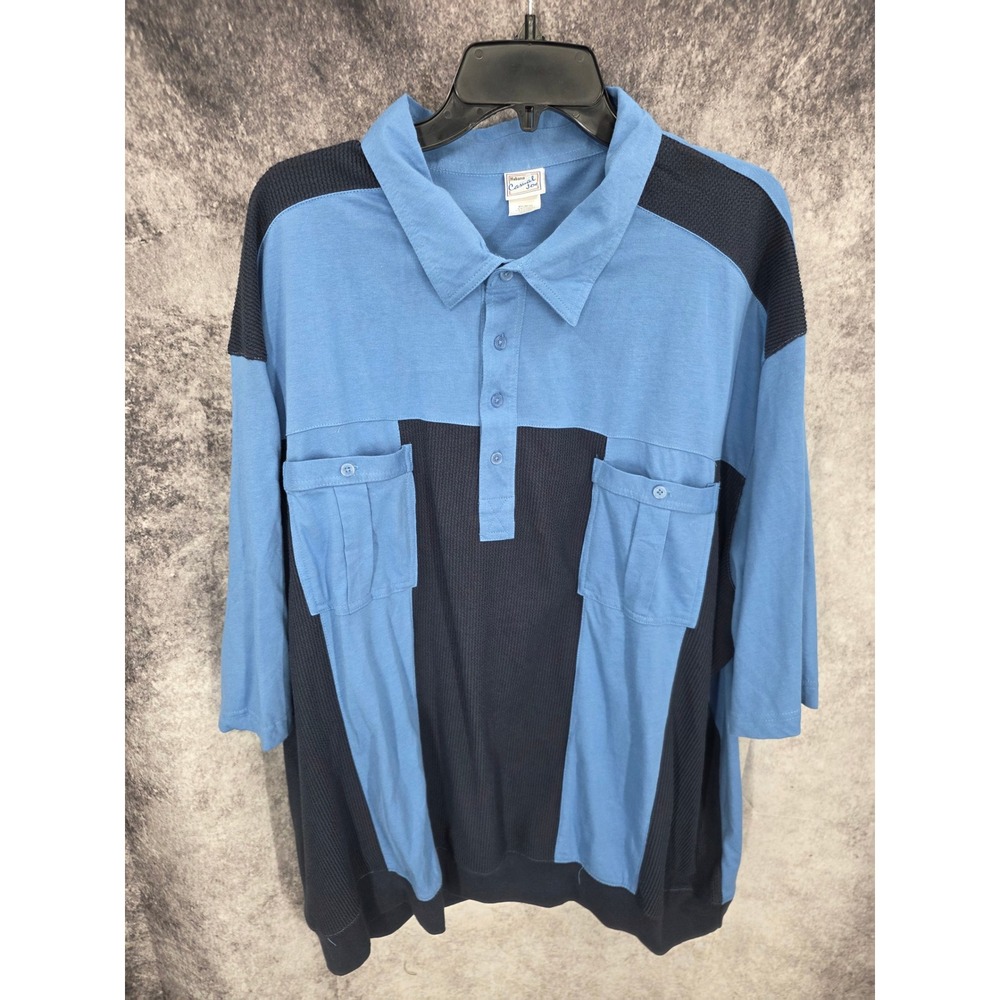 Vintage Haband Casual Joe Polo Shirt Mens 4X Blue Colorblock Waffle Knit 90s